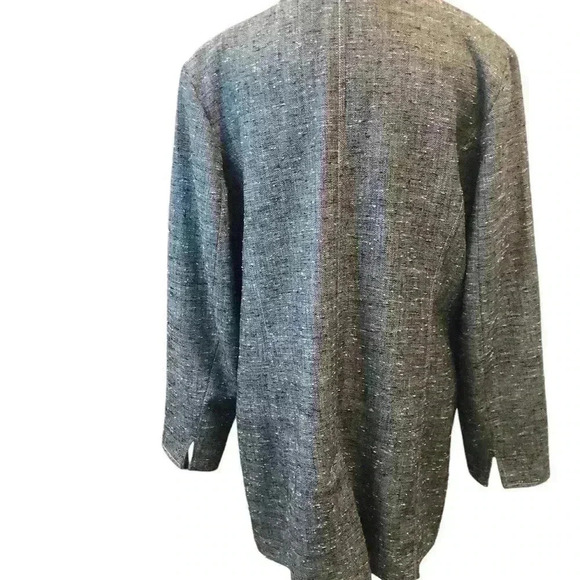 Coldwater Creek Sz 14 Gray White Tweed Long Blazer Jacket Pockets Notched L/S - Picture 3 of 7